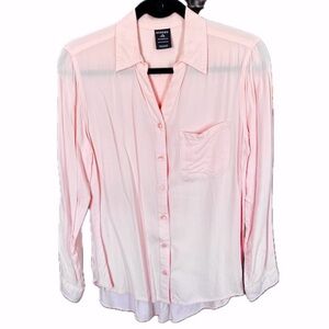 George Women Button Down Blouse Pink Long Sleeve Rayon M